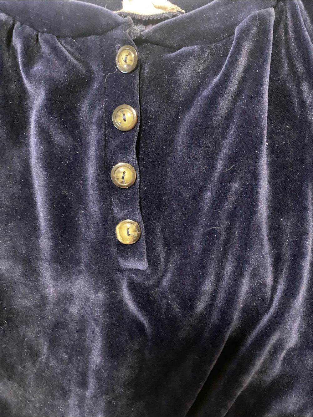 emory park Navy Velvet Cropped Henley Long Sleeve Top - Picture 2 of 7